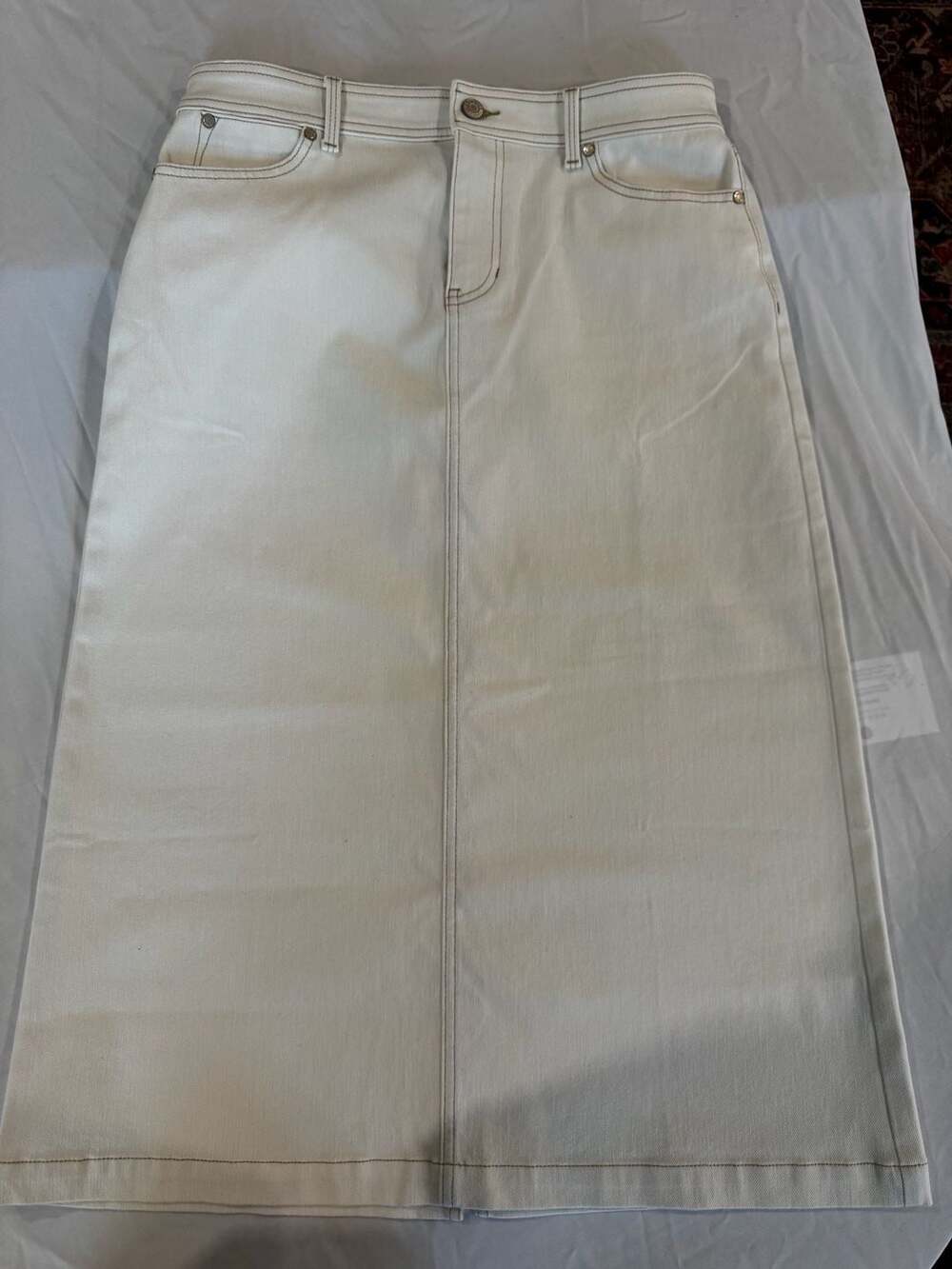 Grandma core Talbots Denim Skirt Size 8 White Cotton Midi